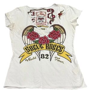 Johnny Was Los Angeles Rare Suede Roses World Tour 82 Embroidery Shirt white XS